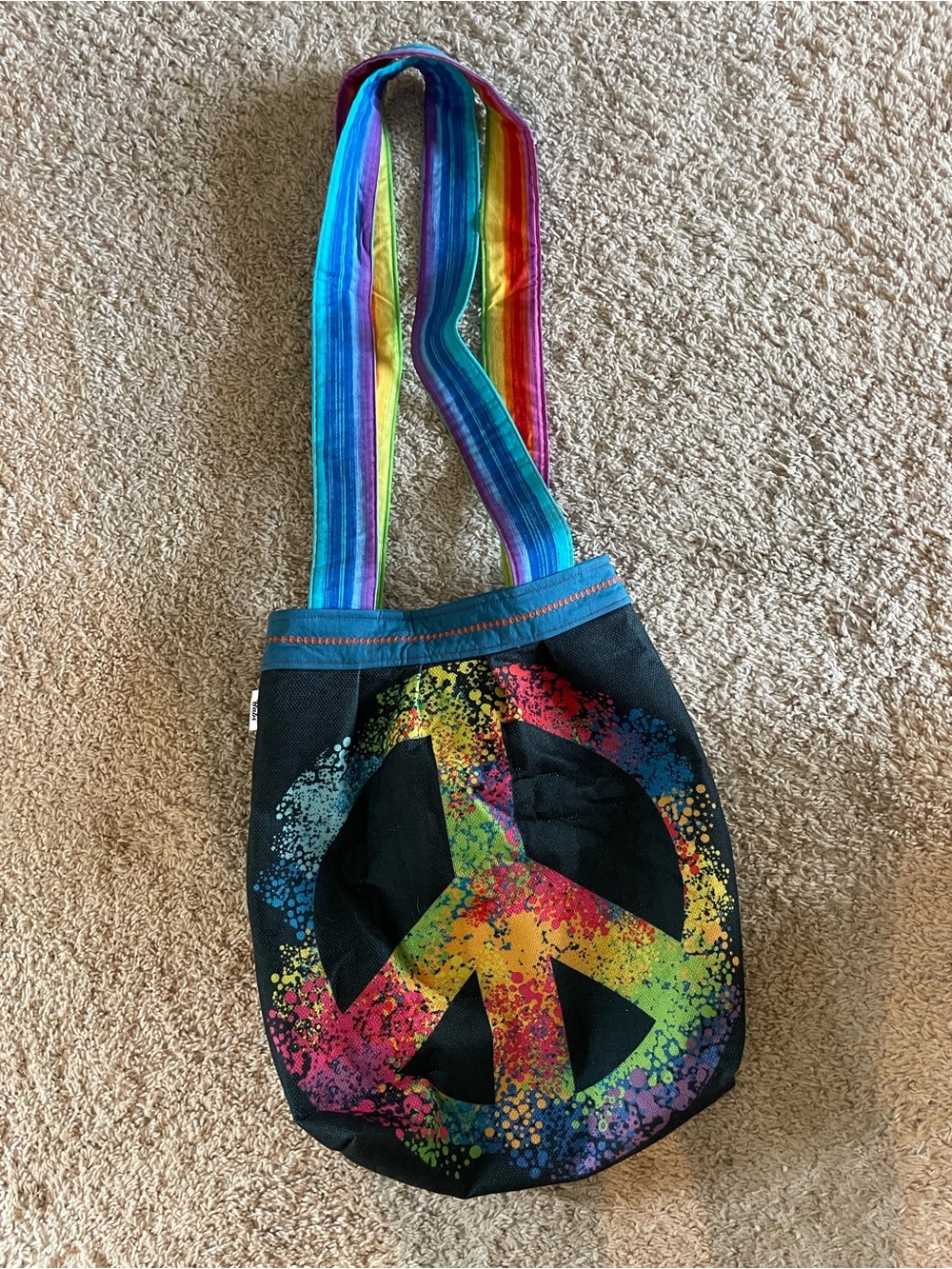 Rainbow Peace Sign Canvas Shoulder Bag